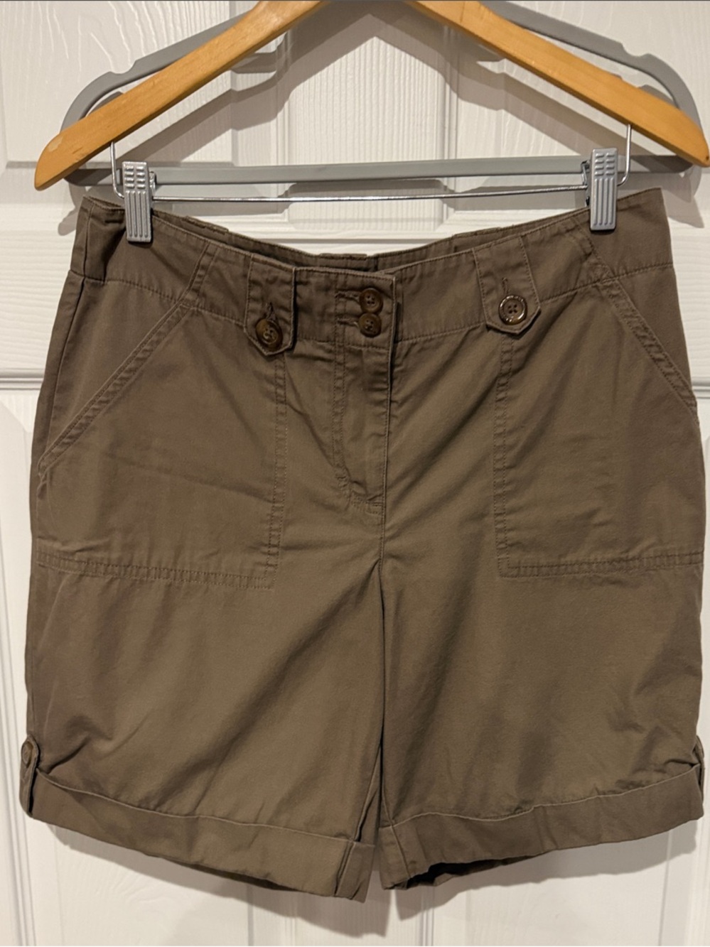 Christopher & Banks Olive Green Roll-Cuff Utility Bermuda Shorts